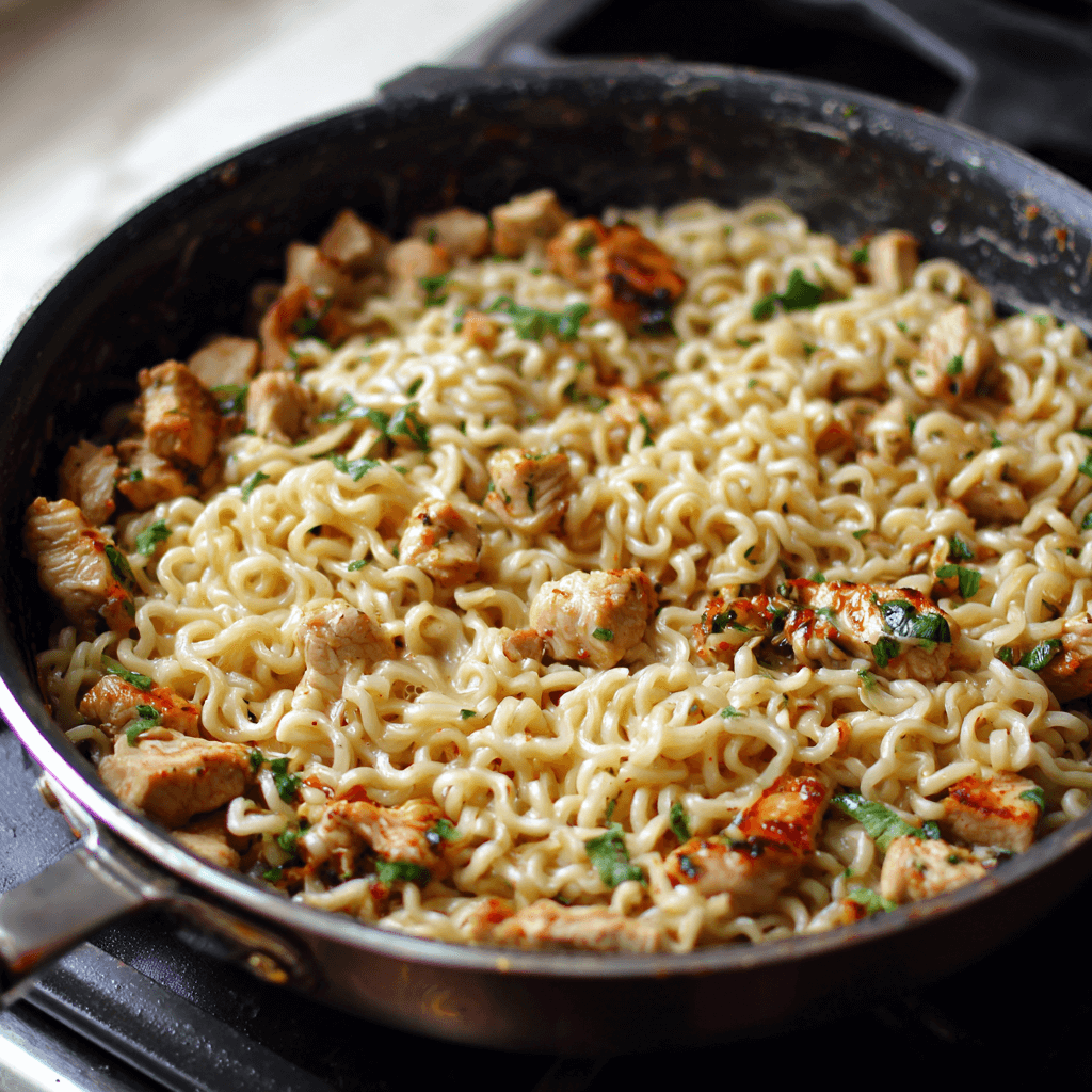 Ramen épicé au poulet et sauce crémeuse à l'ail : un délice à découvrir !