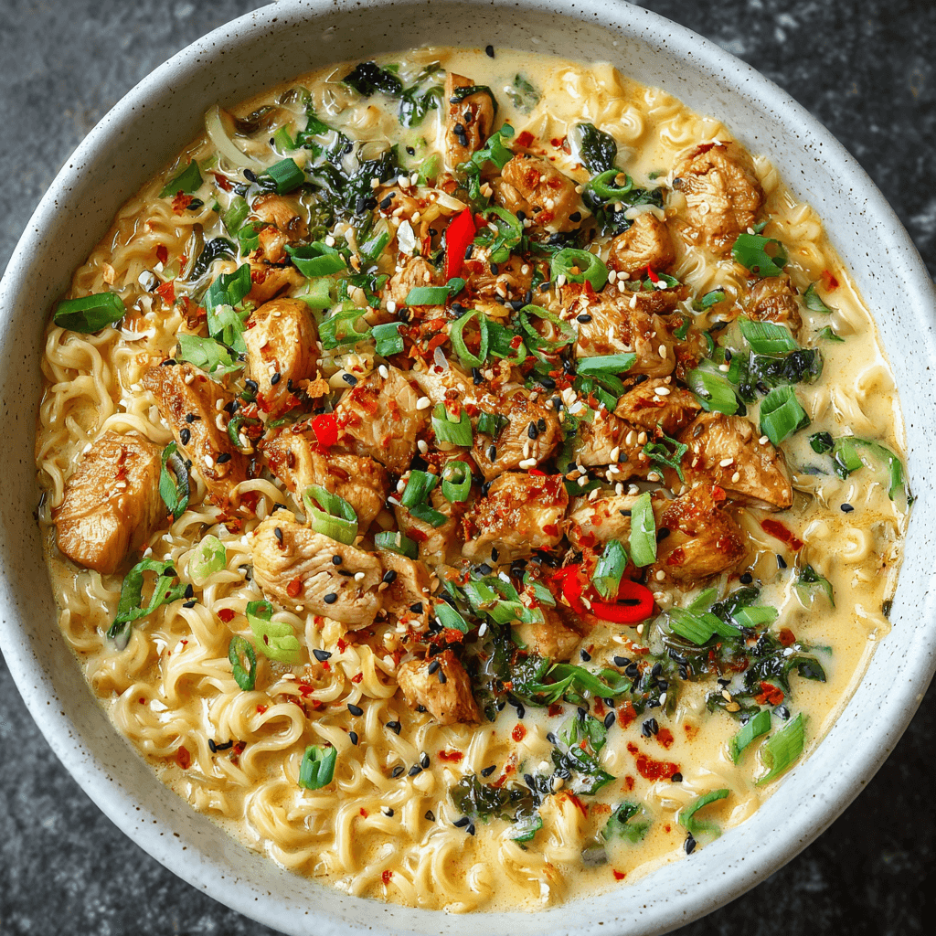 Ramen épicé au poulet et sauce crémeuse à l'ail : un délice à découvrir !