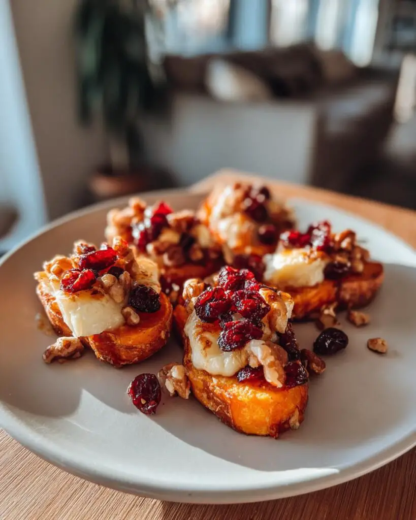 Bouchées de patate douce à la sauce aux canneberges et au brie