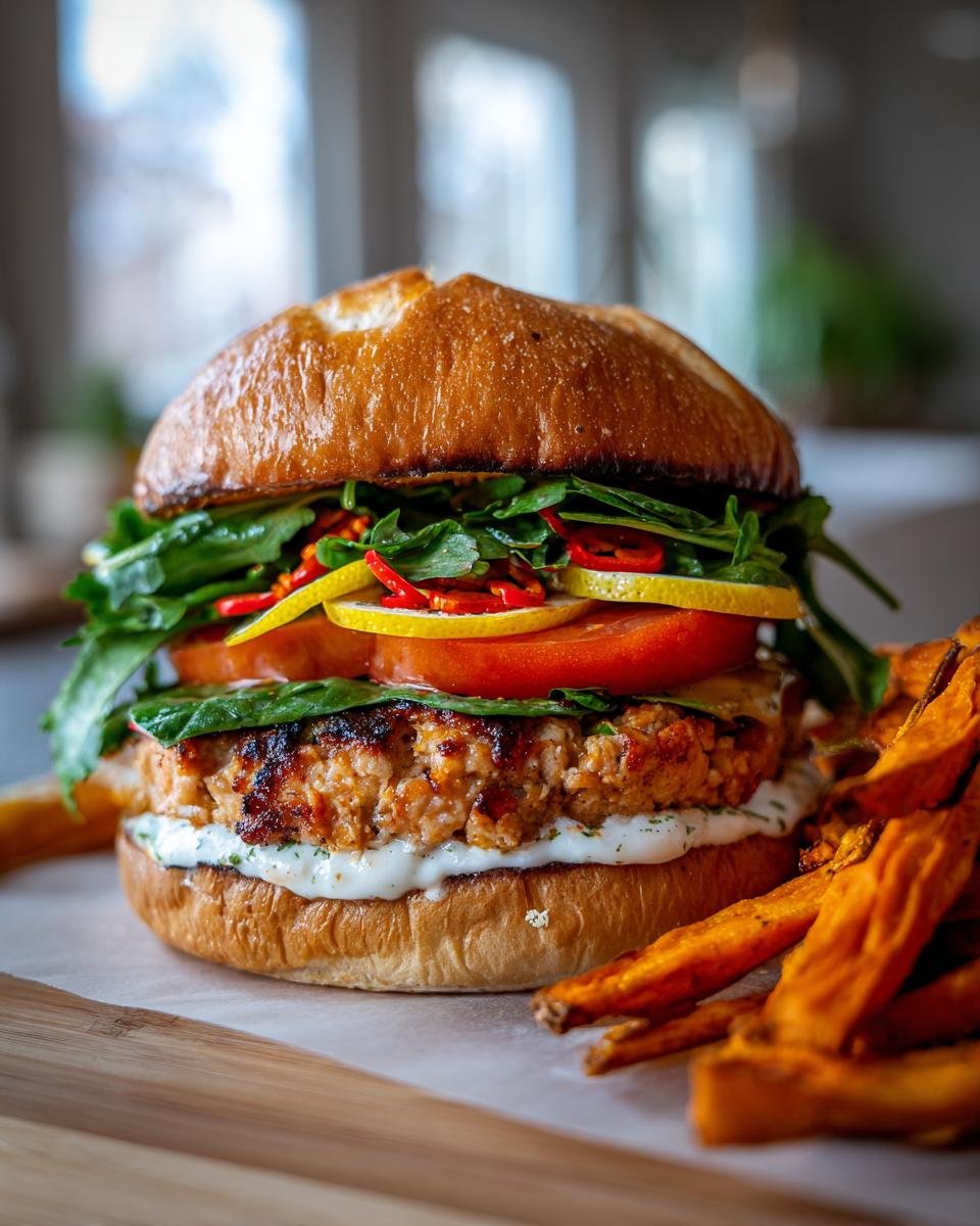 Burger de dinde et frites de patates douces - detail 1
