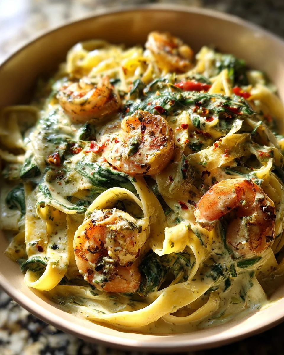 Tagliatelle crémeuses crevettes & épinards - detail 1