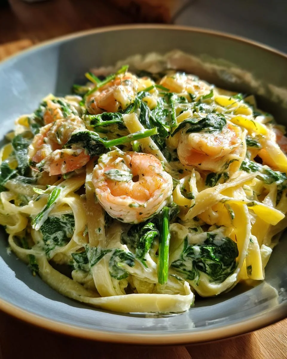 Tagliatelle crémeuses crevettes & épinards - detail 2