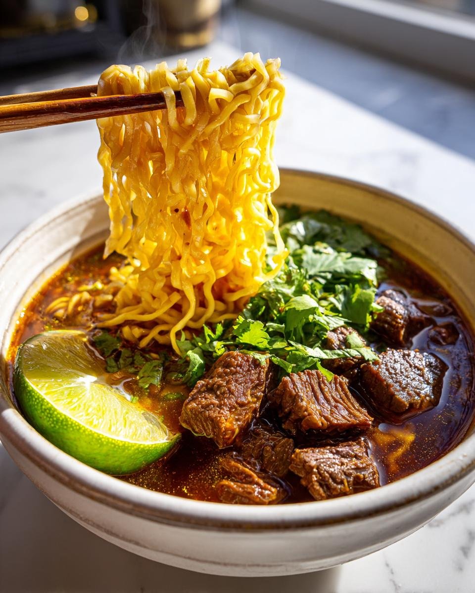 Savory Birria Ramen with Tender Beef and Rich Broth - detail 1