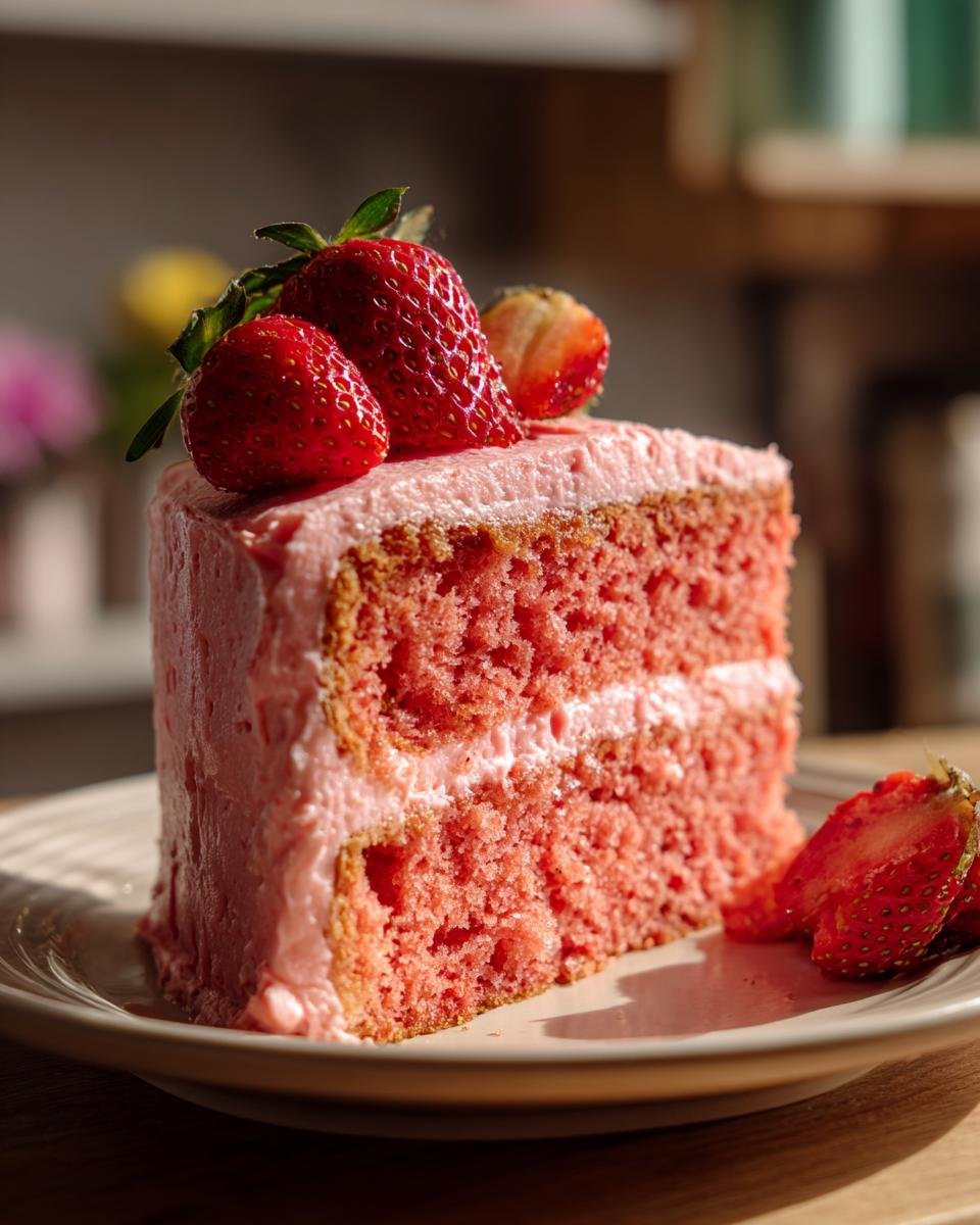 Homemade Strawberry Cake with Strawberry Frosting - detail 1