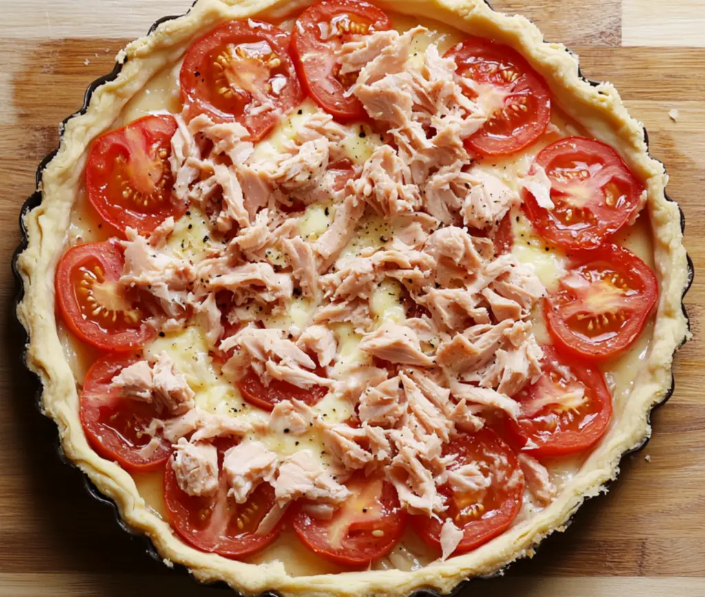 Préparation de la tarte thon tomates maison
