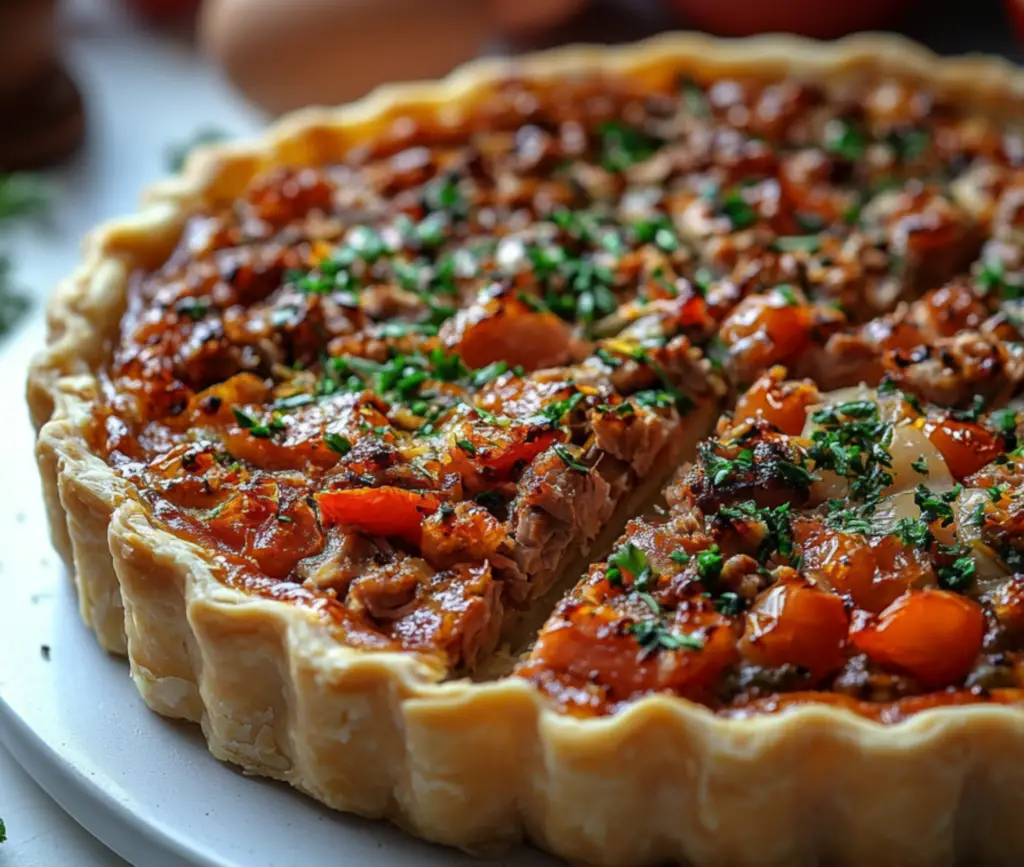 Préparation de la tarte thon tomates maison