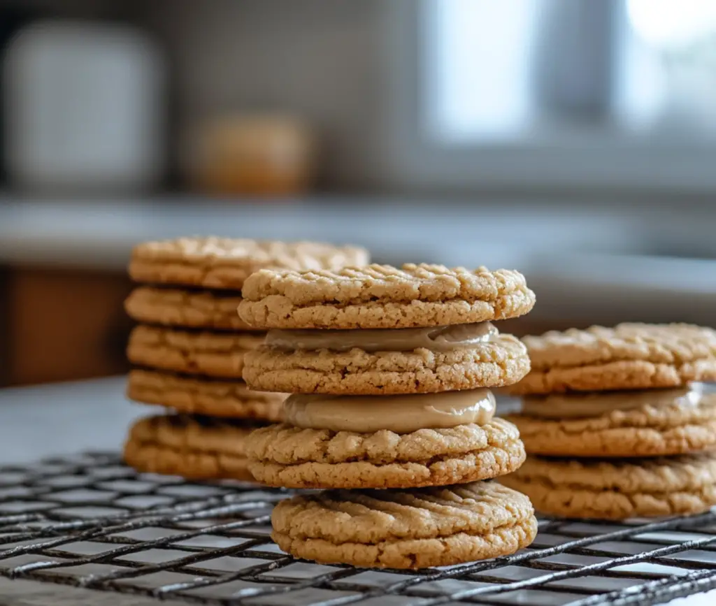 Biscuits sandwich moelleux au beurre de cacahuète fraîchement préparés
