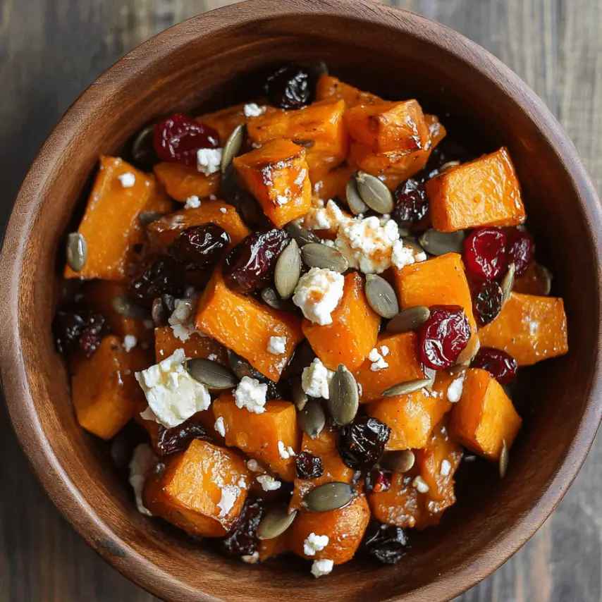 Courge musquée rôtie au miel avec canneberges, feta et graines de citrouille