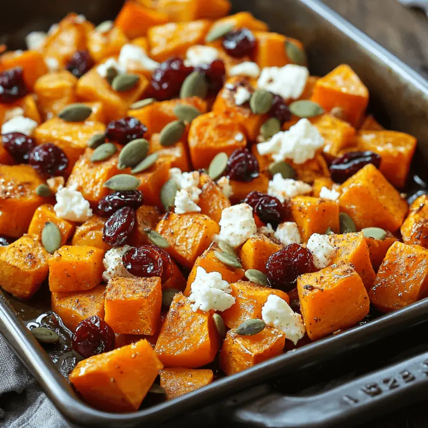 Courge musquée rôtie au miel avec canneberges, feta et graines de citrouille