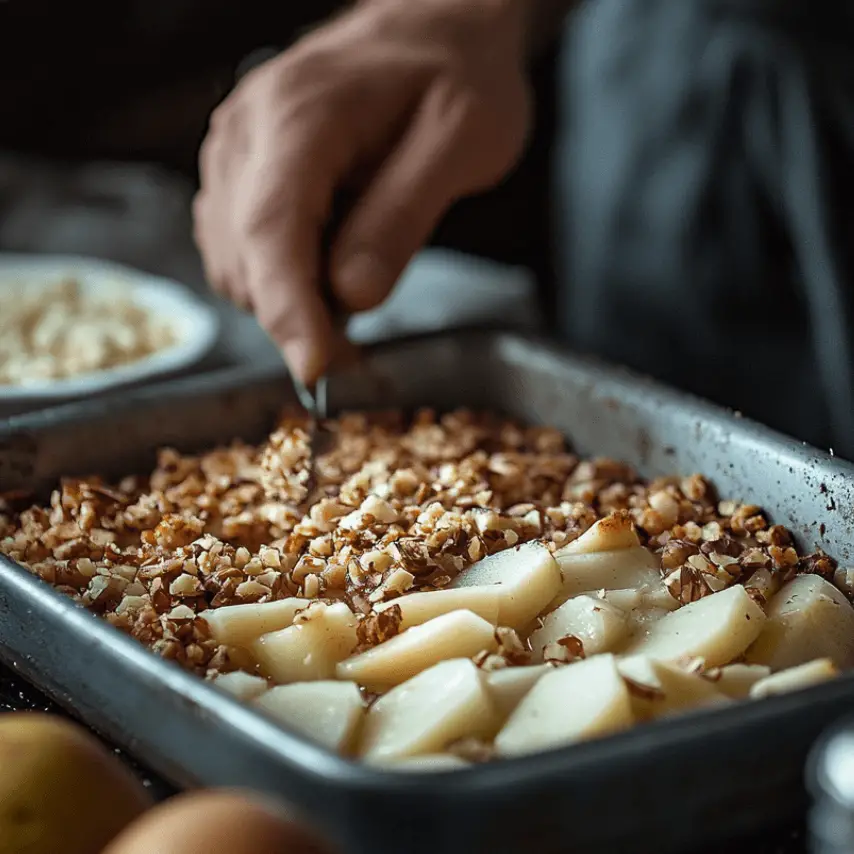 Crumble Poires Noisettes Fraîchement Sorti du Four