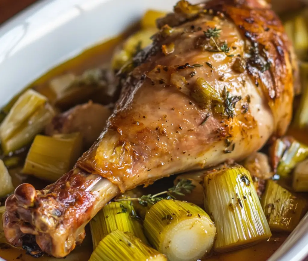 Cuisse de dinde confite aux poireaux : Un festin tendre et savoureux