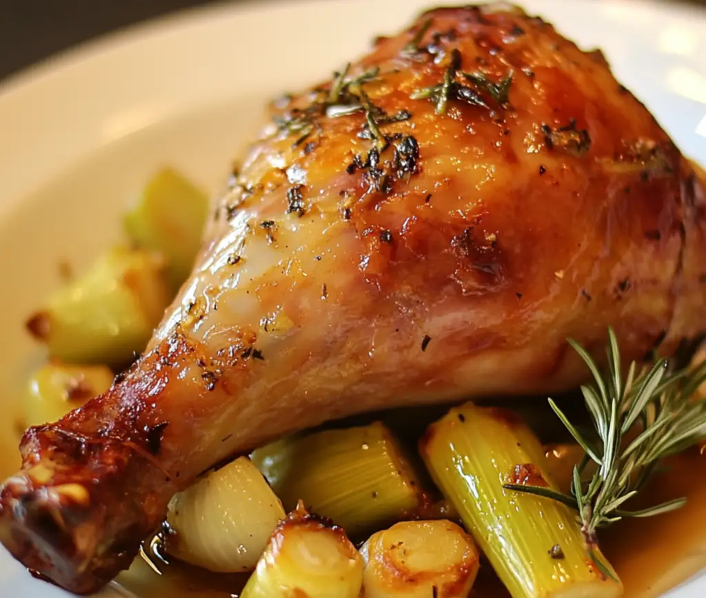 Cuisse de dinde confite aux poireaux : Un festin tendre et savoureux
