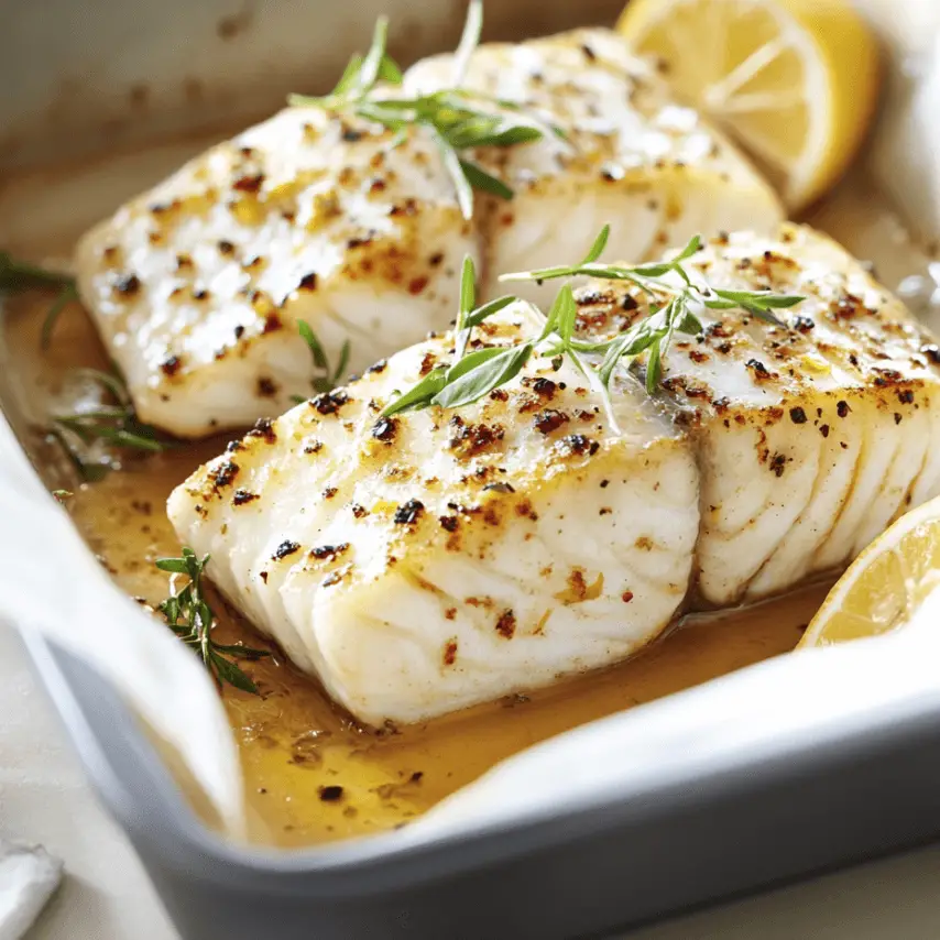 Filets de cabillaud au citron et persil, fraîchement préparés