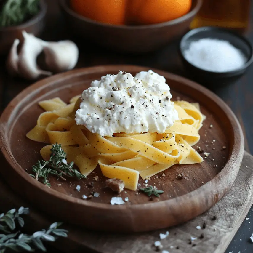 Pâtes crémeuses à la butternut avec lardons de bœuf et burrata