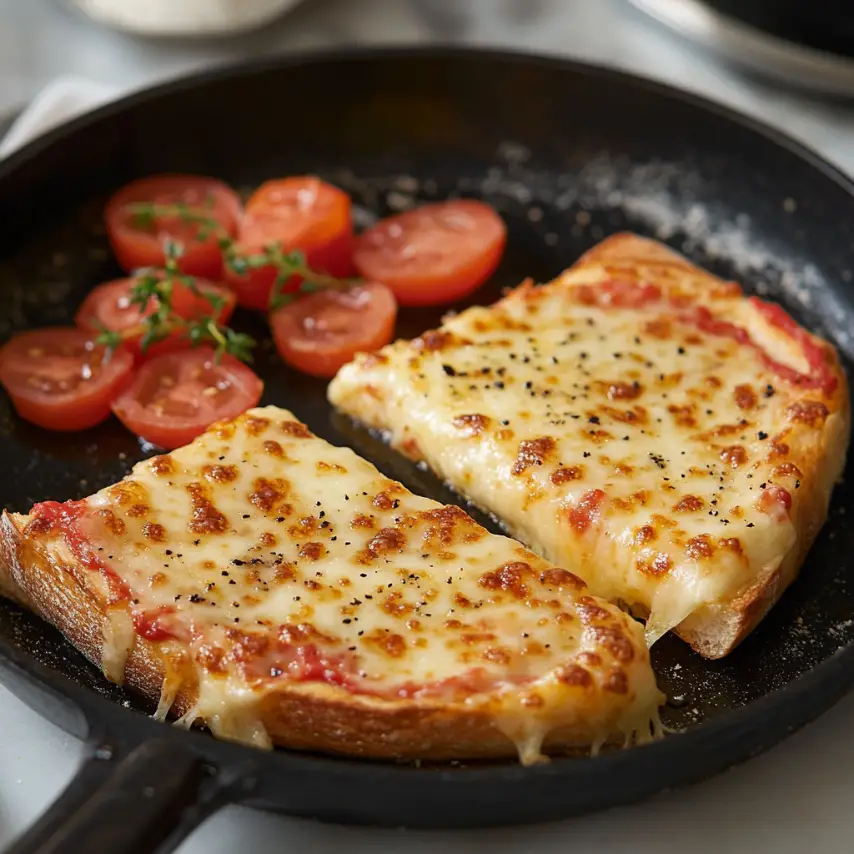 Pizza croque monsieur croustillante garnie de fromage