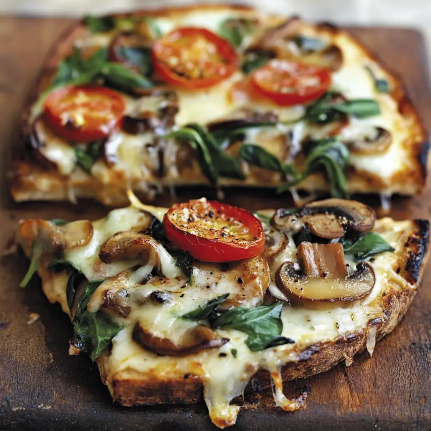 Pizza croque monsieur croustillante garnie de fromage