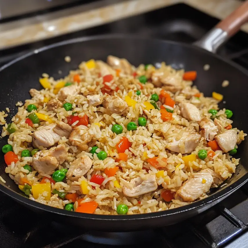 Riz frit au poulet avec légumes croquants