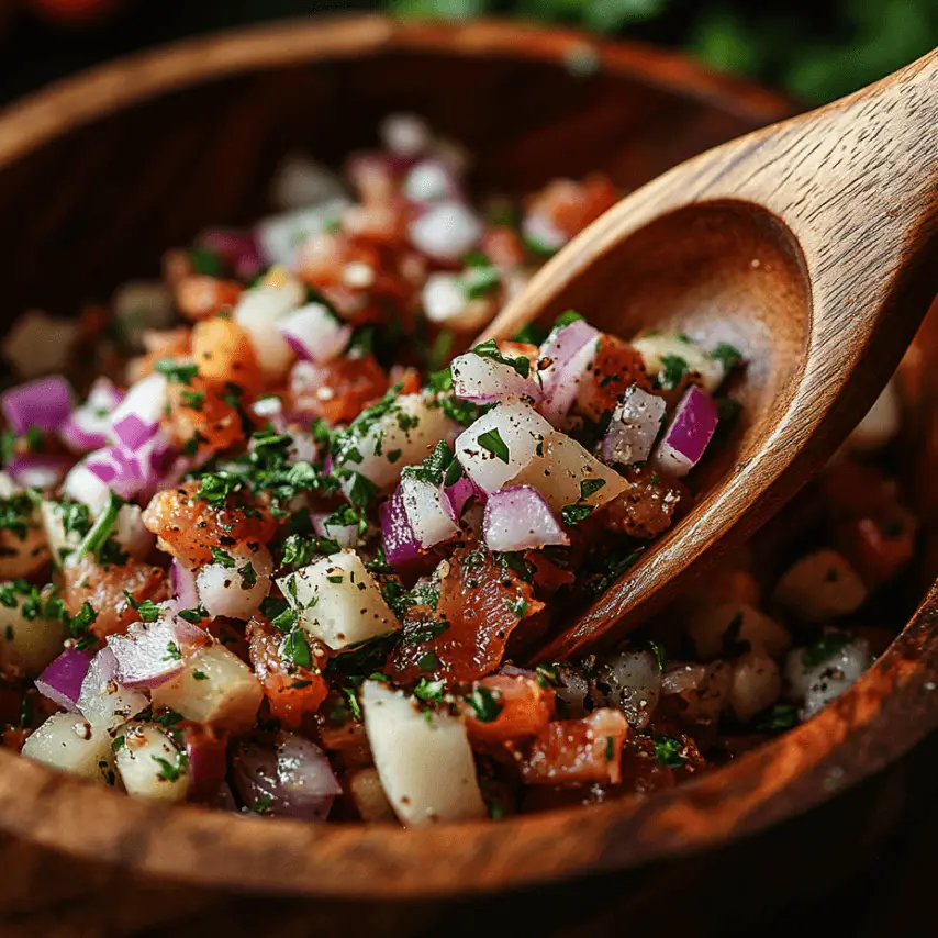 Salade de pommes de terre aux lardons de boeuf croquants
