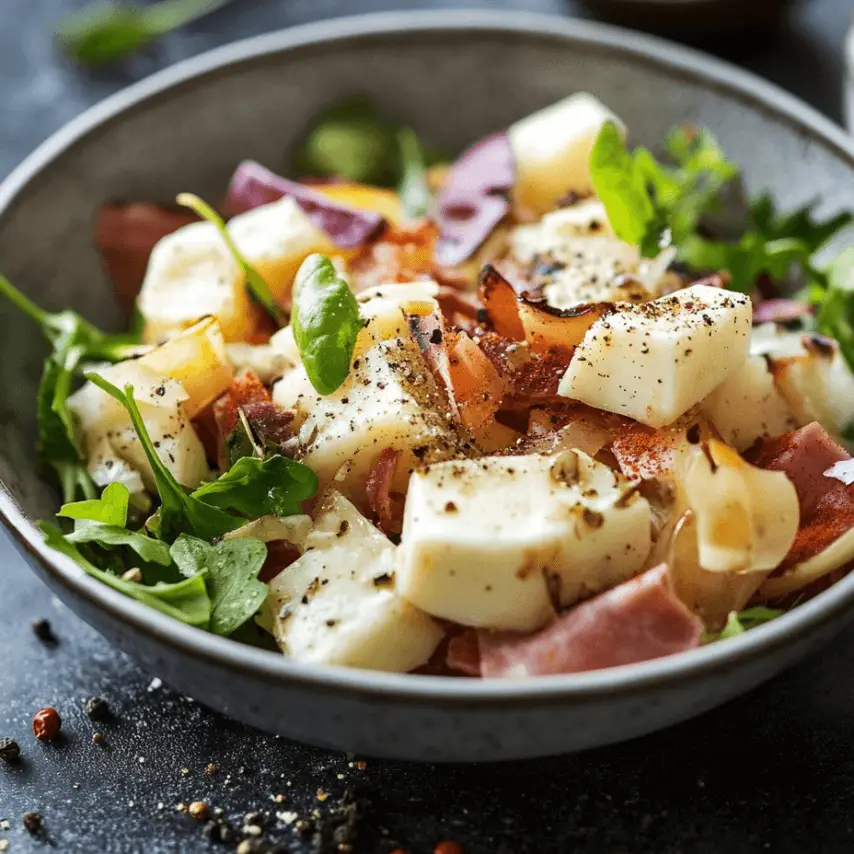 Salade raclette gourmande avec pommes de terre et fromage fondu