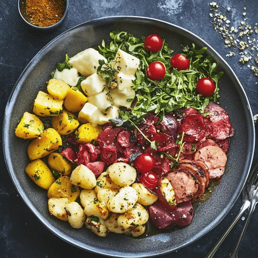 Salade raclette gourmande avec pommes de terre et fromage fondu