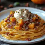 Spaghettis Butternut Burrata avec Lardons de Bœuf