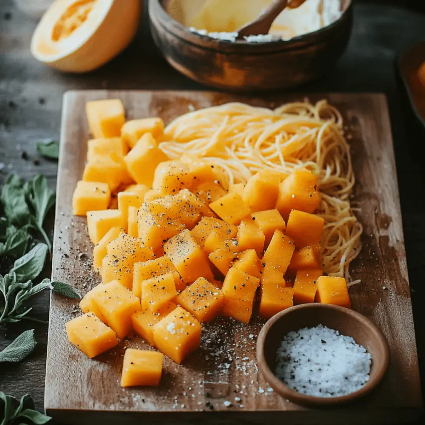 Spaghettis Butternut Burrata avec Lardons de Bœuf