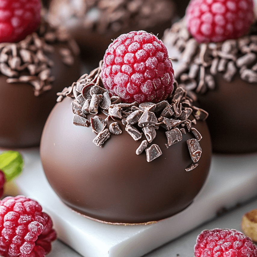 Dômes à la framboise et mousse au chocolat noir