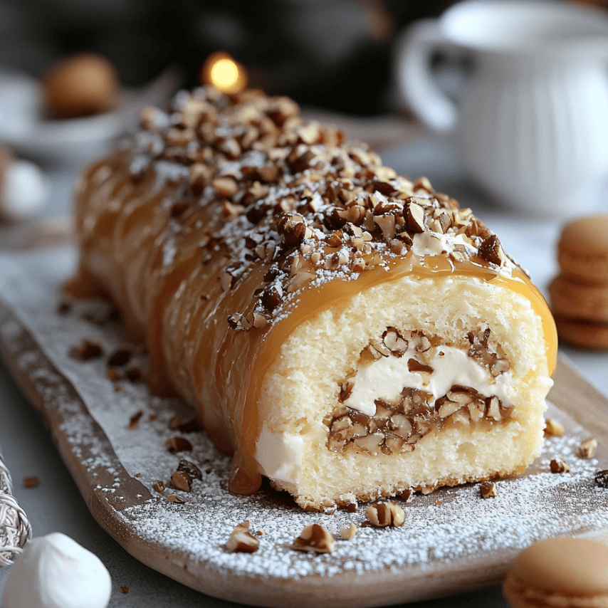 Gâteau Roulé Caramel Noisette – Une Gourmandise Élégante