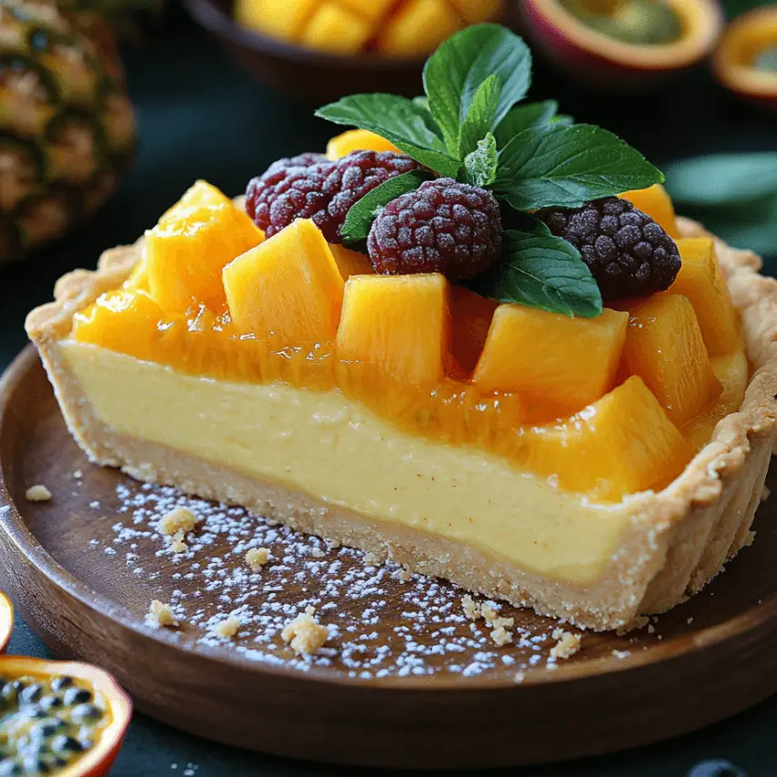 Une Délicieuse Tarte Mousse Tropicale Garnie de Fruits Exotiques