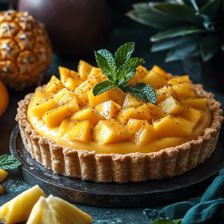 Une Délicieuse Tarte Mousse Tropicale Garnie de Fruits Exotiques
