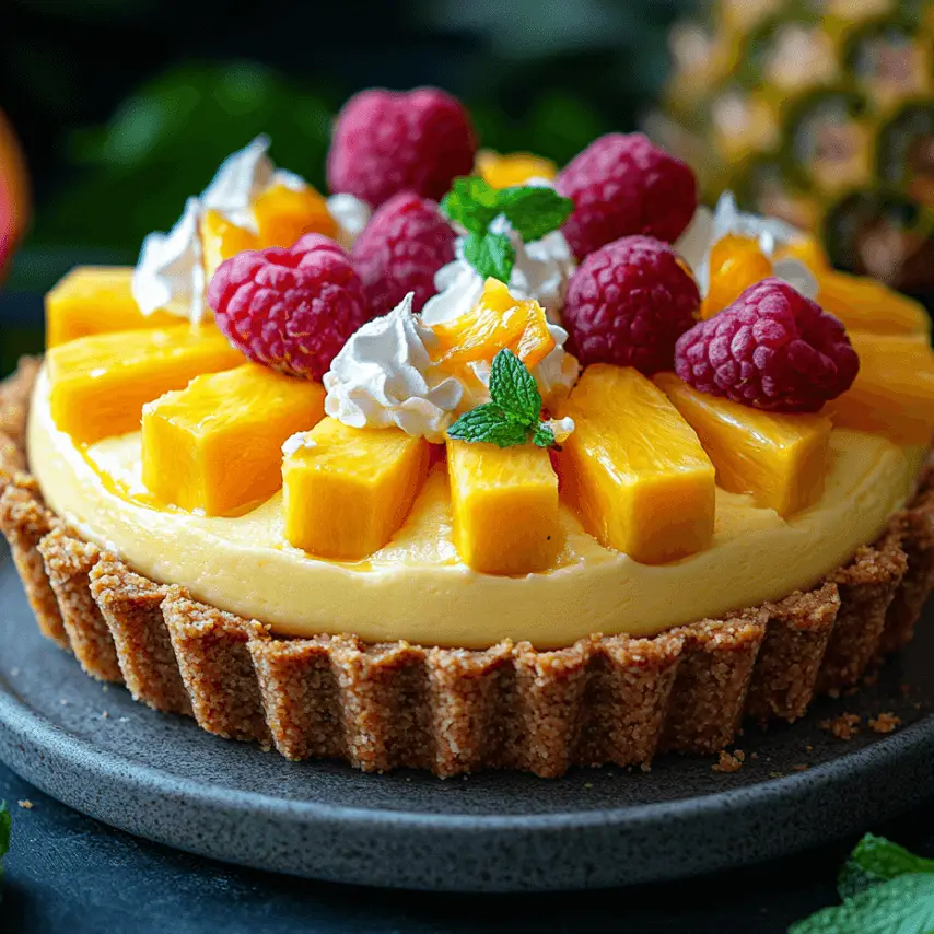 Une Délicieuse Tarte Mousse Tropicale Garnie de Fruits Exotiques