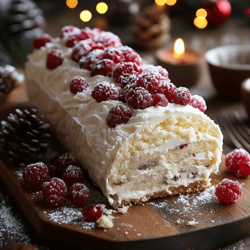 Bûche Chocolat Blanc, Framboise et Praliné Croustillant