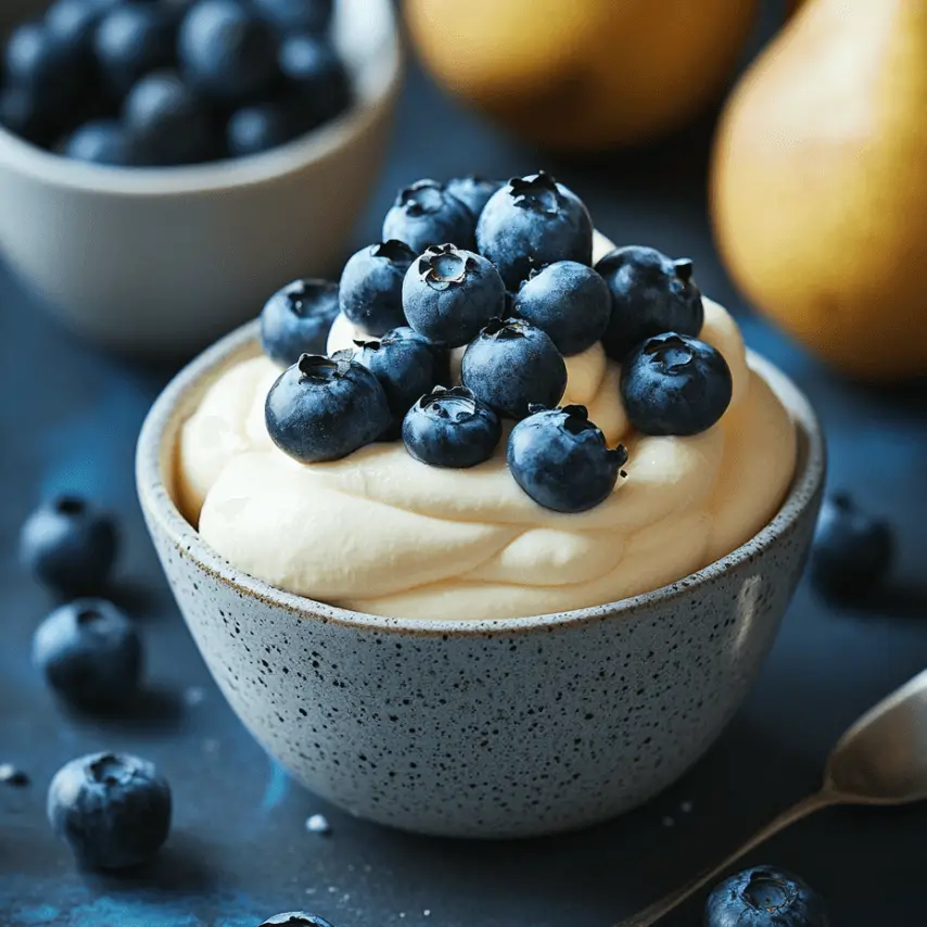 Entremets Poire et Mousse Mascarpone Myrtille Éclatant