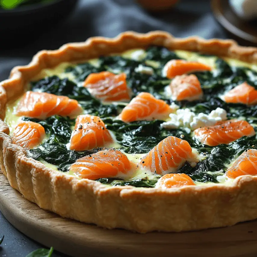 Quiche Saumon Épinards Garnie de Chèvre