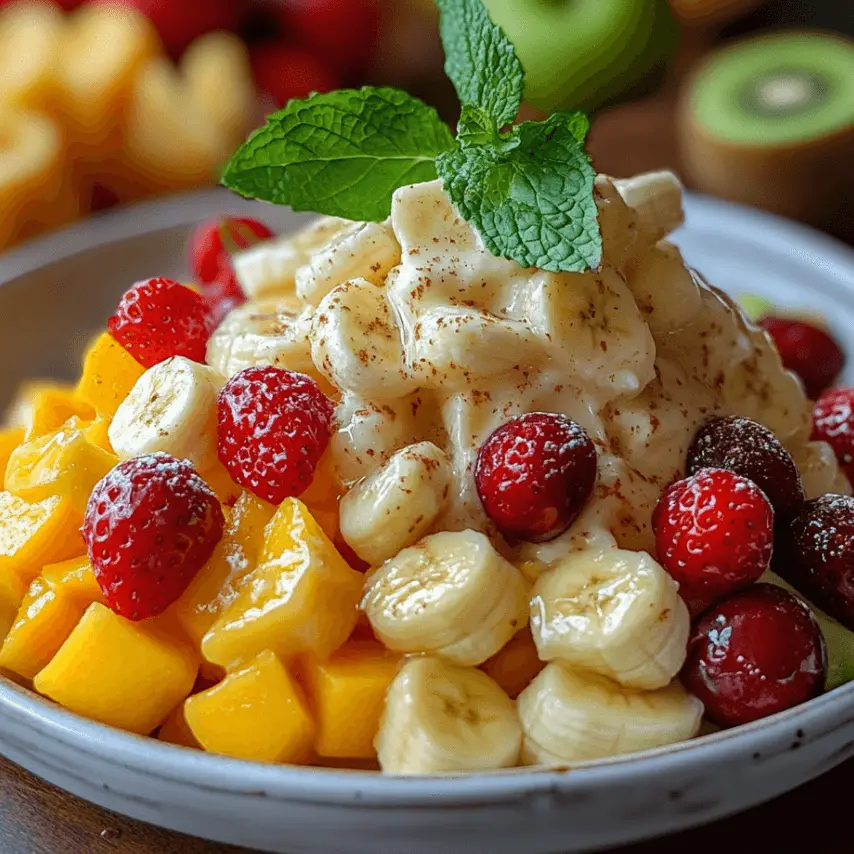 Salade de Fruits Fraîche avec Sauce au Chocolat Blanc Crémeuse