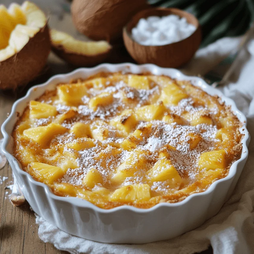 Clafoutis à l’ananas et noix de coco doré au four
