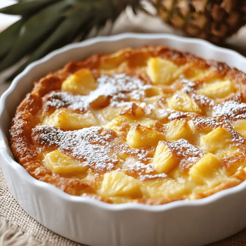 Clafoutis à l’ananas et noix de coco doré au four