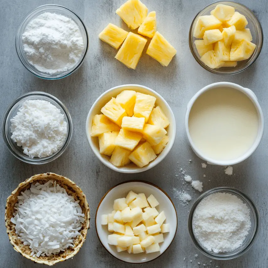 Clafoutis à l’ananas et noix de coco doré au four