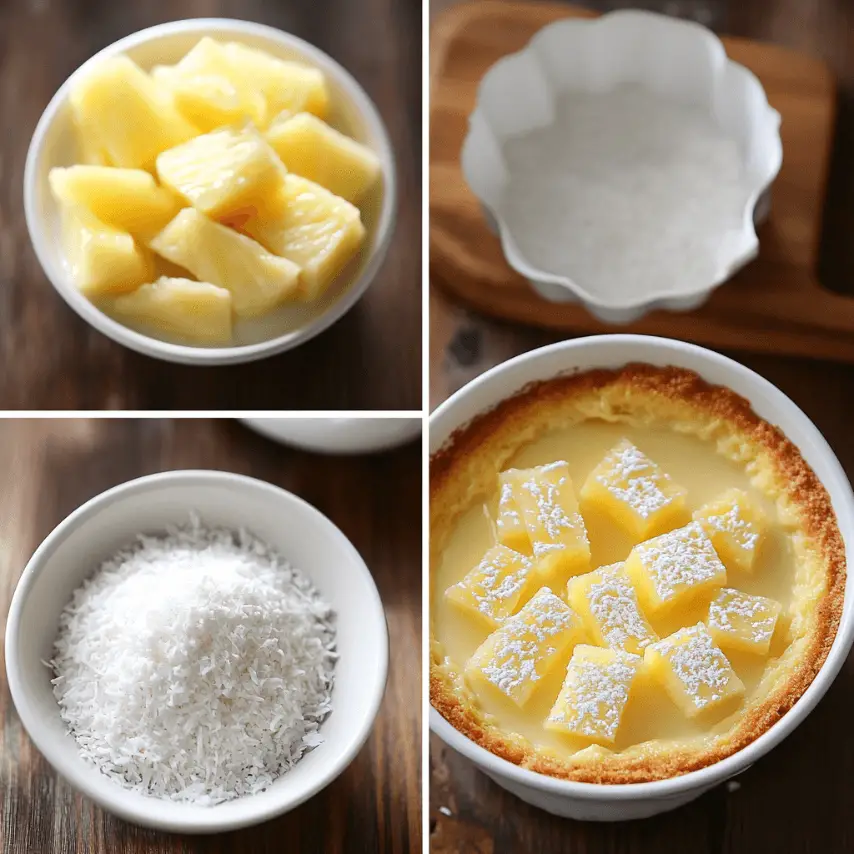 Clafoutis à l’ananas et noix de coco doré au four