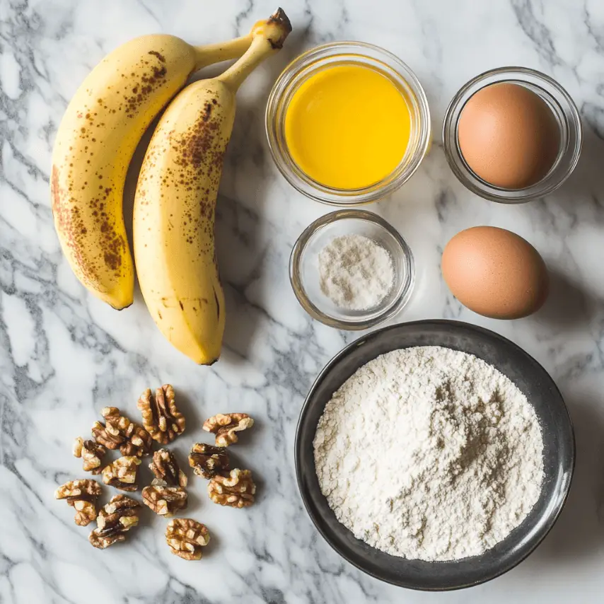 Part de gâteau moelleux à la banane, sans farine, sans sucre ajouté ni lait, servie sur une assiette en céramique avec une cuillère en bois.