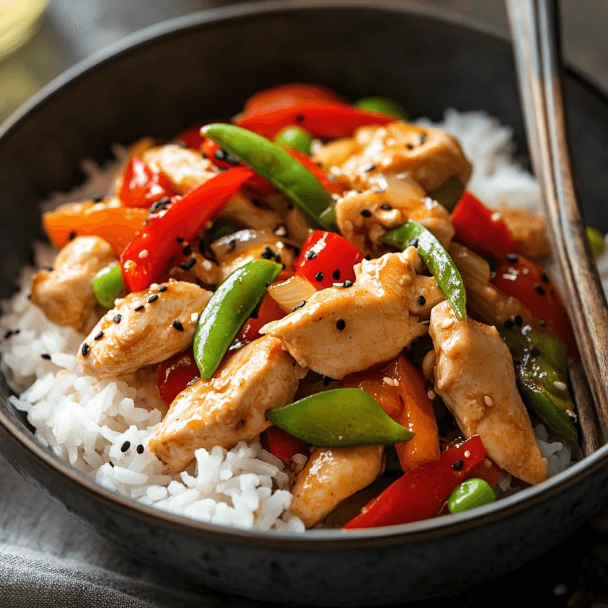 Poulet sauté aux légumes croquants et riz blanc vapeur