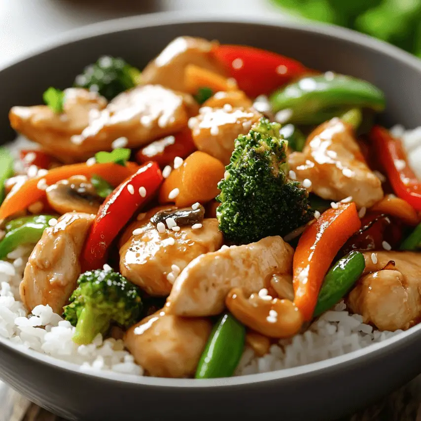 Poulet sauté aux légumes croquants et riz blanc vapeur