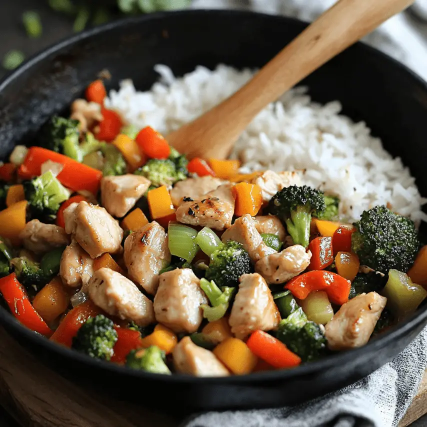 Poulet sauté aux légumes croquants et riz blanc vapeur