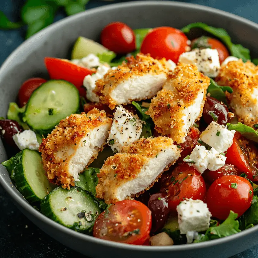 Salade Grecque Revisitée au Poulet Pané Maison