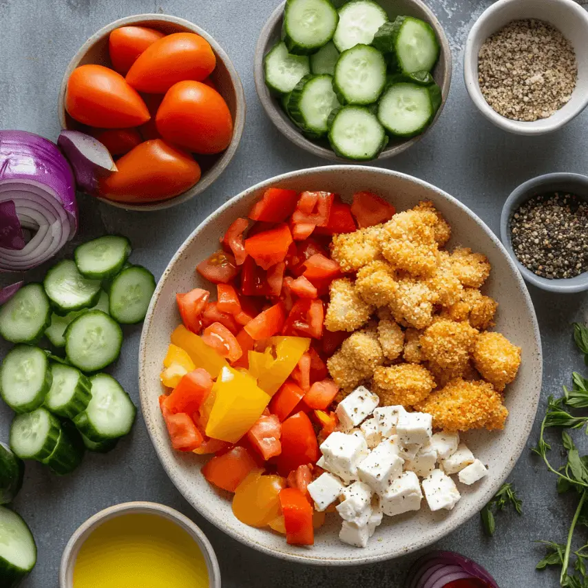 Salade Grecque Revisitée au Poulet Pané Maison