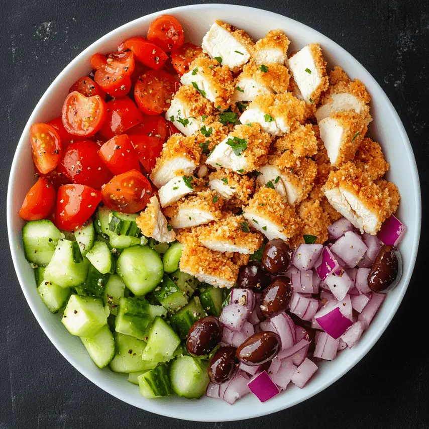 Salade Grecque Revisitée au Poulet Pané Maison