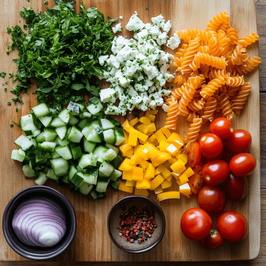 Salade de Pâtes Fraîches et Crudités Colorée
