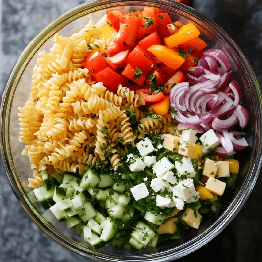 Salade de Pâtes Fraîches et Crudités Colorée