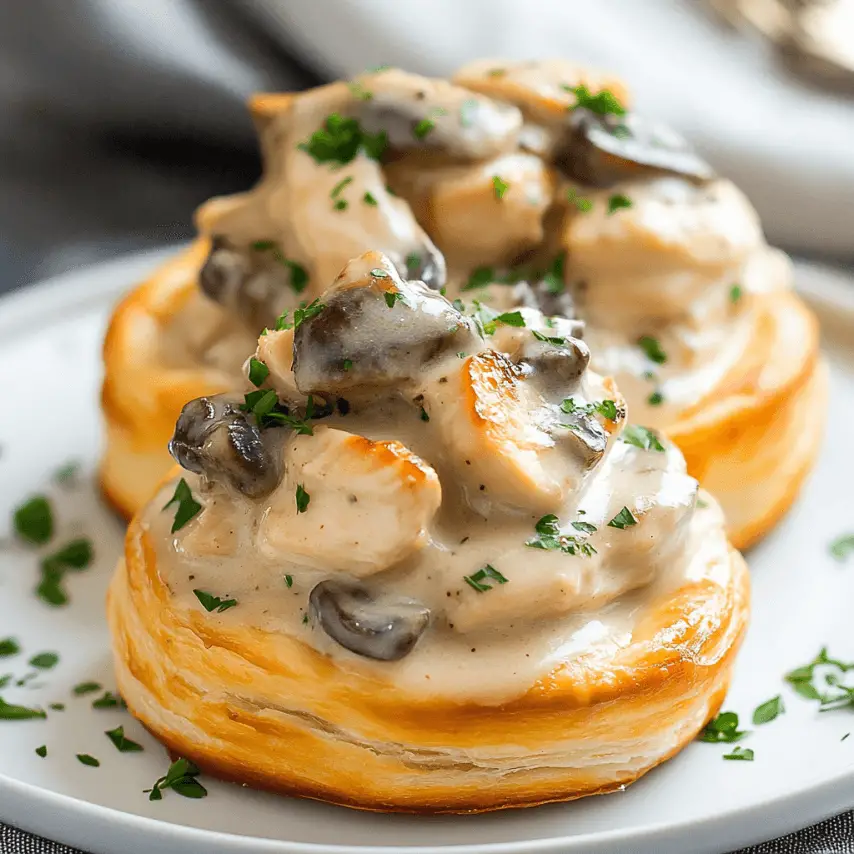 Vol-au-vent au poulet et champignons nappé de sauce crémeuse