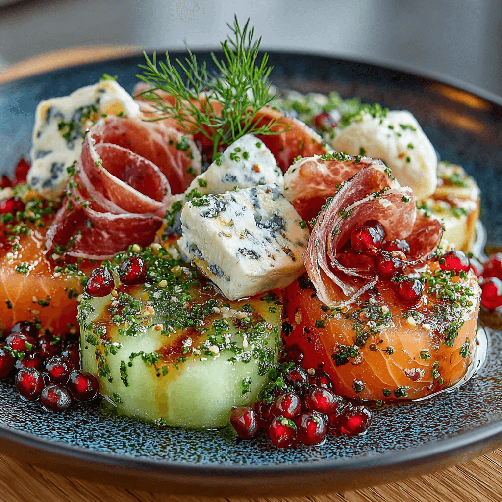 Salade Melon et Jambon de Boeuf Cru aux Deux Fromages délicieuse à découvrir !